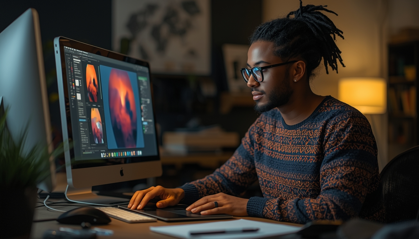 Creative tutor demonstrating design techniques to student online